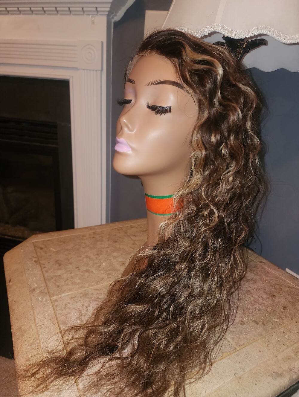 Hand-Tied Lace Front Wig in Dark Brown with Blonde Highlights Human Hair